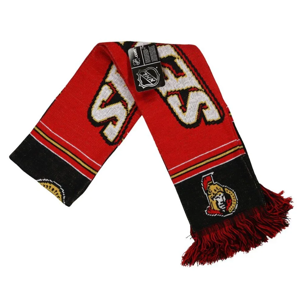Ottawa Senators NHL Team Logo & Colors Acrylic Knit Fringe Scarf 62